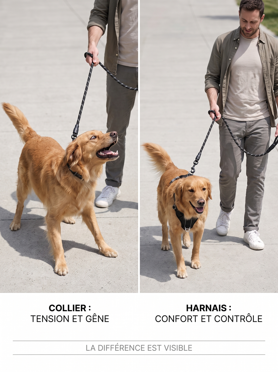 Harnais anti-traction chien — clip poitrail, forme en Y